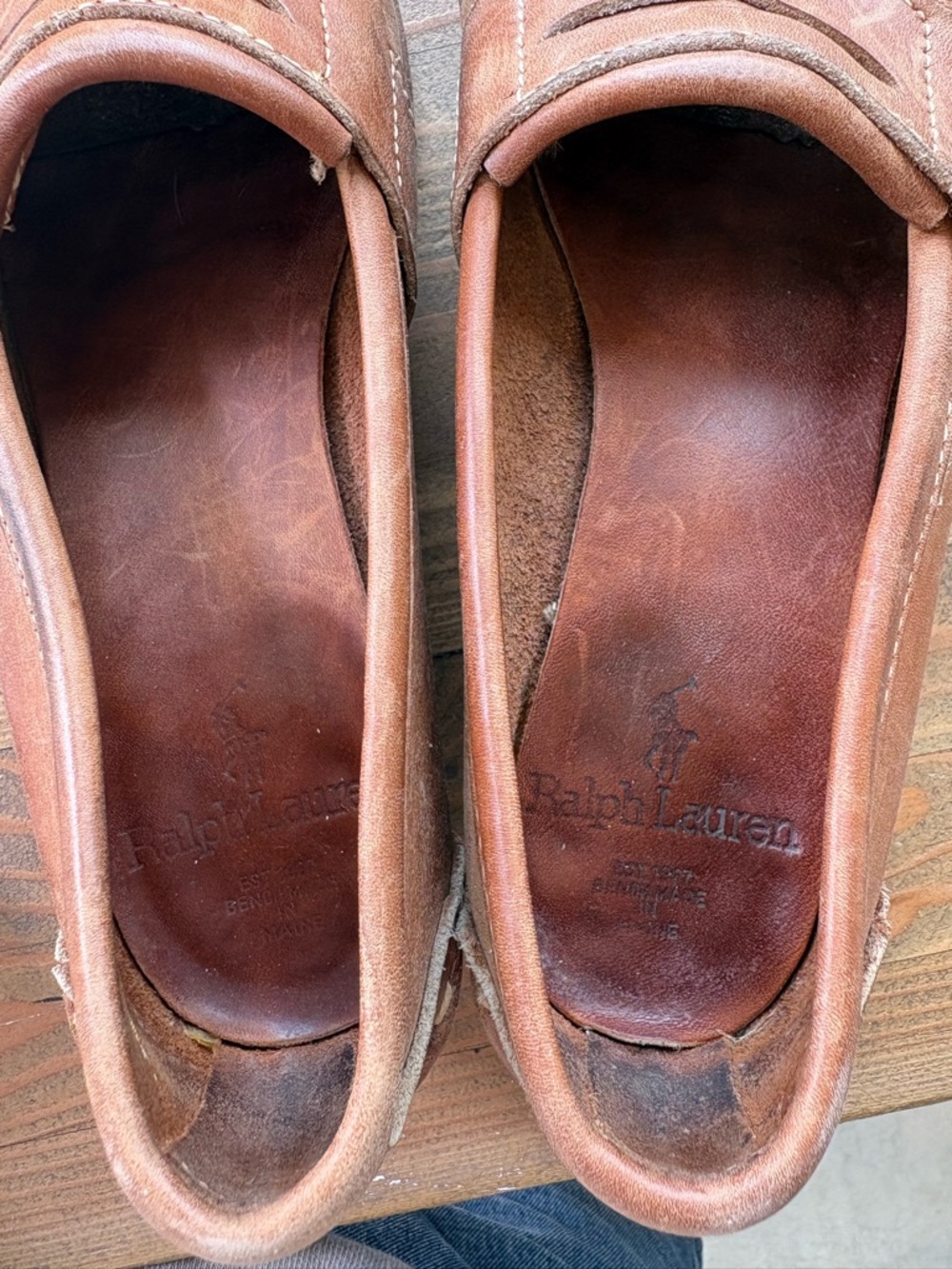 VTG Ralph Lauren Leather Penny Loafers Fringe sz 6 Made in Maine